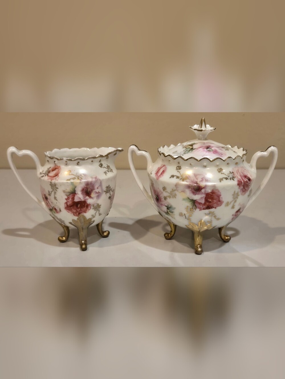 Rare RS Prussia Legged Porcelain Creamer And Sugar Service